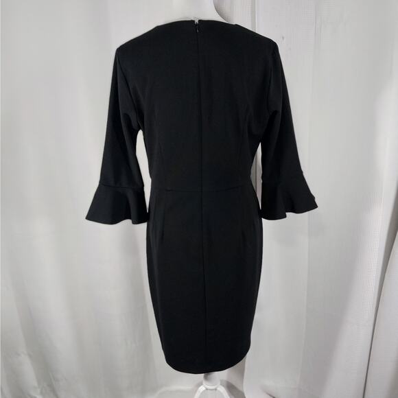 DONNA MORGAN! ELEGANT AND CLASSIC RICH BLACK  LONG BELL SLEEVED DRESS! SZ 12 - Picture 6 of 11